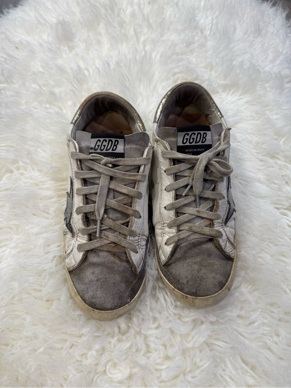 Golden Goose White Leather Sneakers with grey glitter Star euro size 37 - Picture 2 of 9